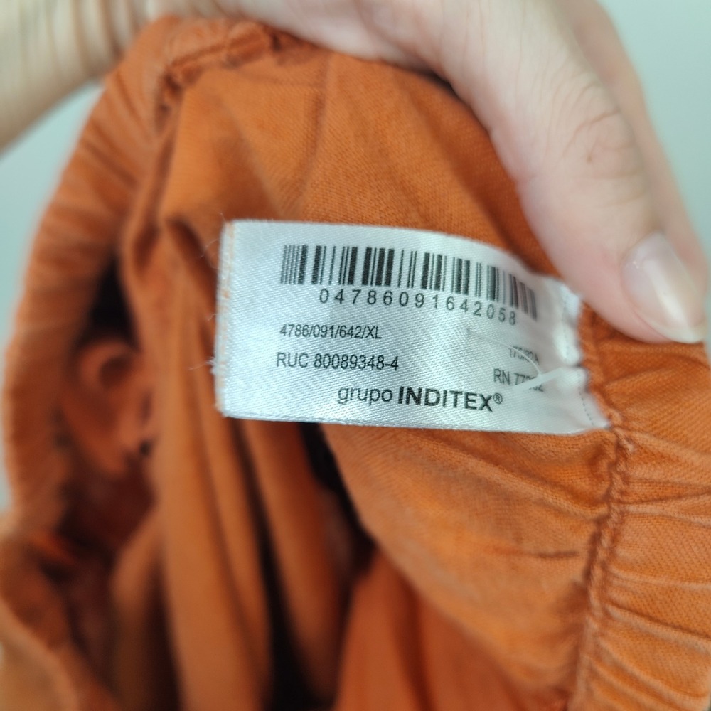 Zara Womens Wide Leg Pants XL Orange 100% Linen Drawstring Coastal Summer - Picture 9 of 11